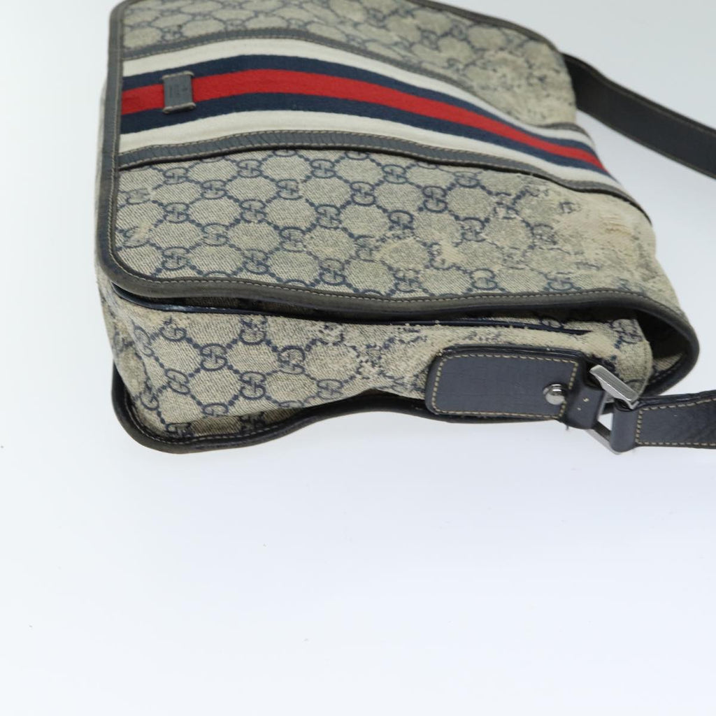 GUCCI GG Supreme Sherry Line Shoulder Bag PVC Leather Beige Navy 79288