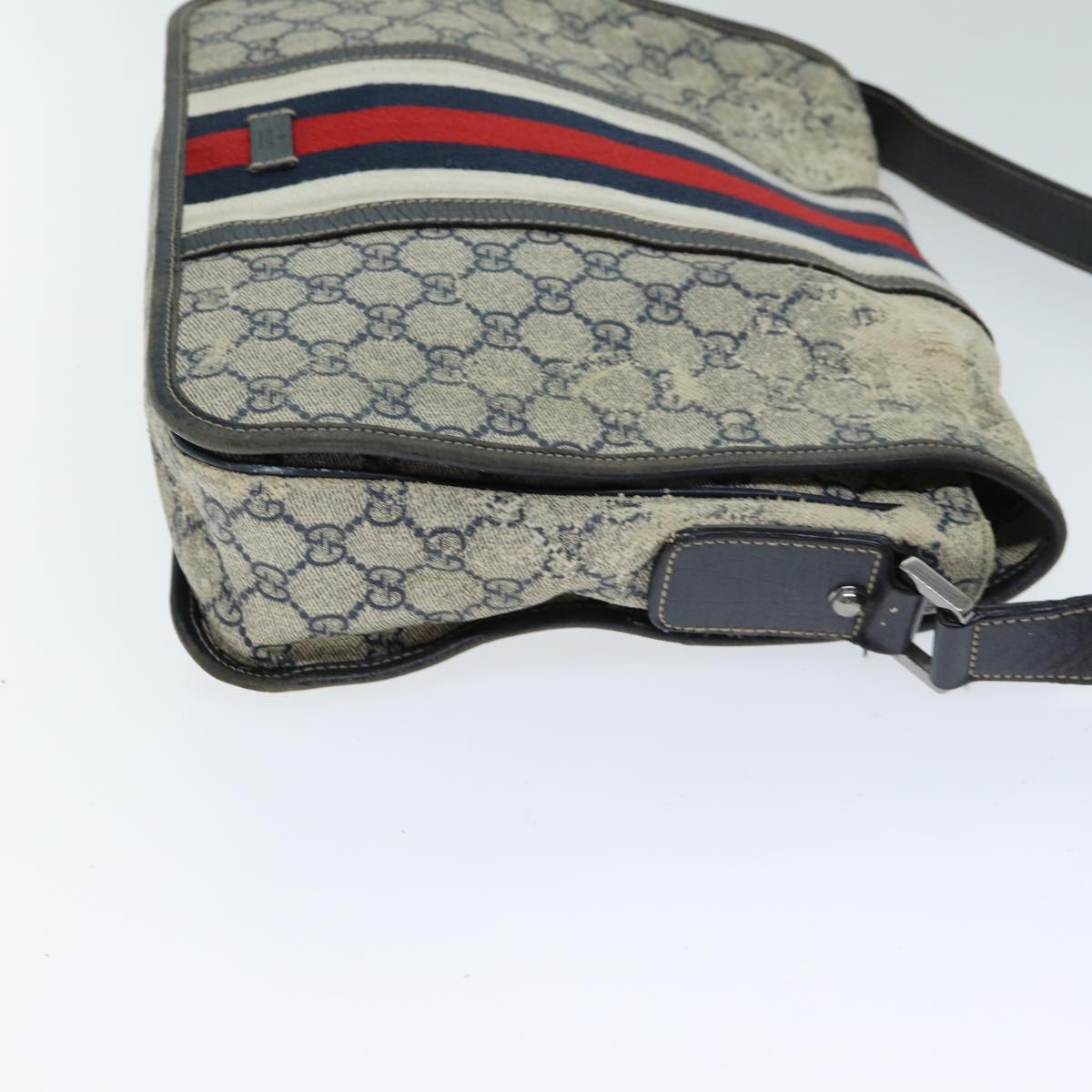 GUCCI GG Supreme Sherry Line Shoulder Bag PVC Leather Beige Navy 79288