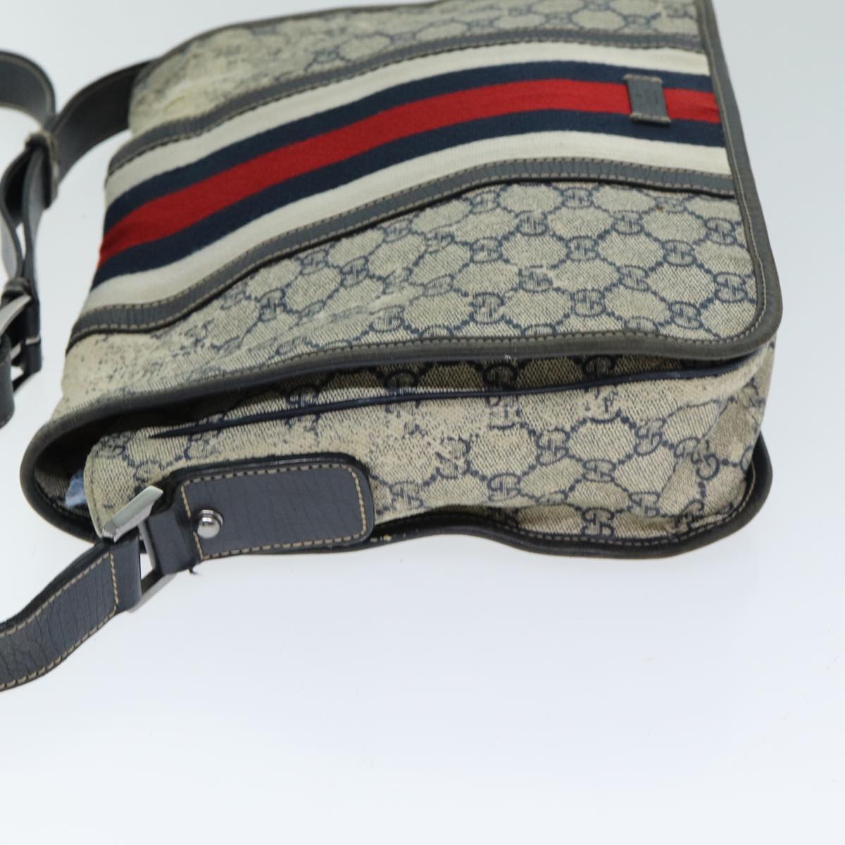 GUCCI GG Supreme Sherry Line Shoulder Bag PVC Leather Beige Navy 79288