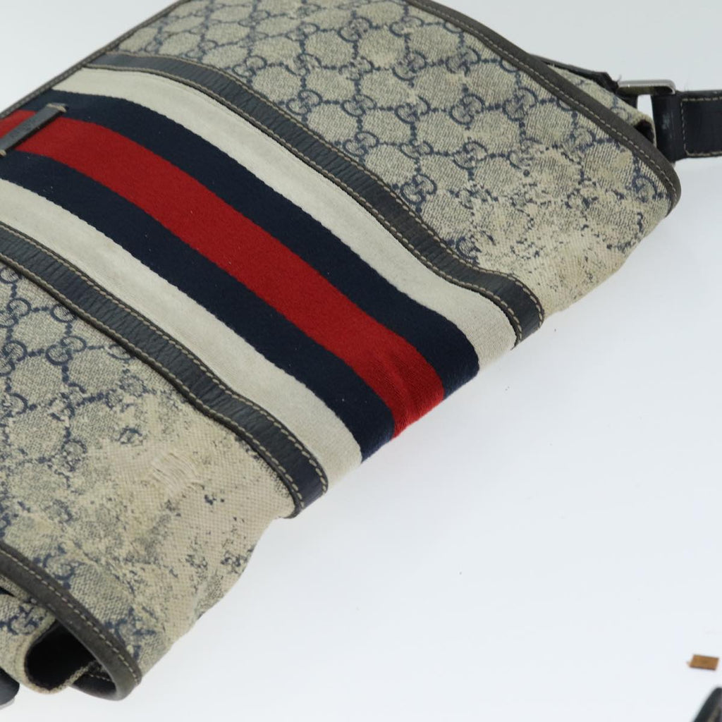 GUCCI GG Supreme Sherry Line Shoulder Bag PVC Leather Beige Navy 79288