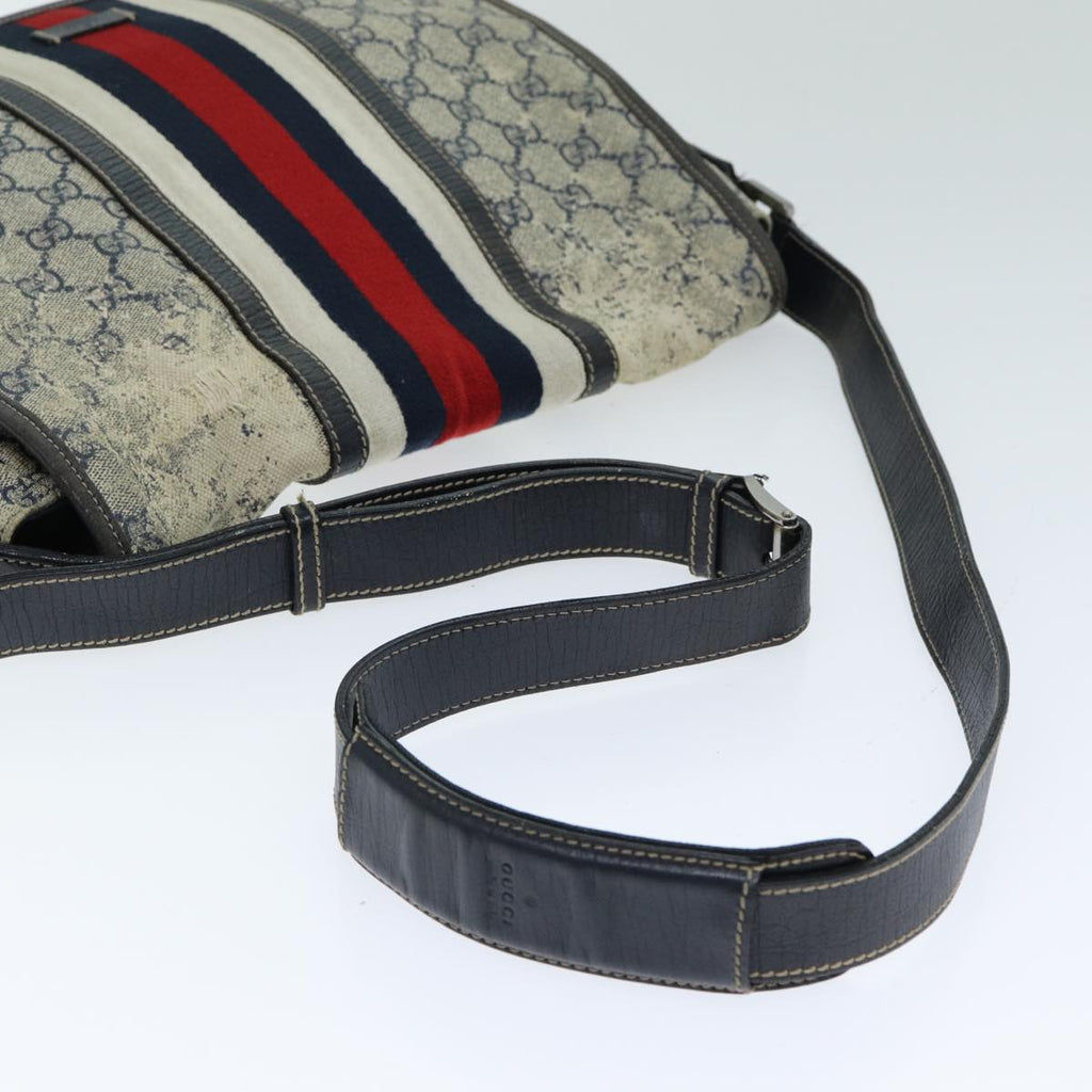 GUCCI GG Supreme Sherry Line Shoulder Bag PVC Leather Beige Navy 79288