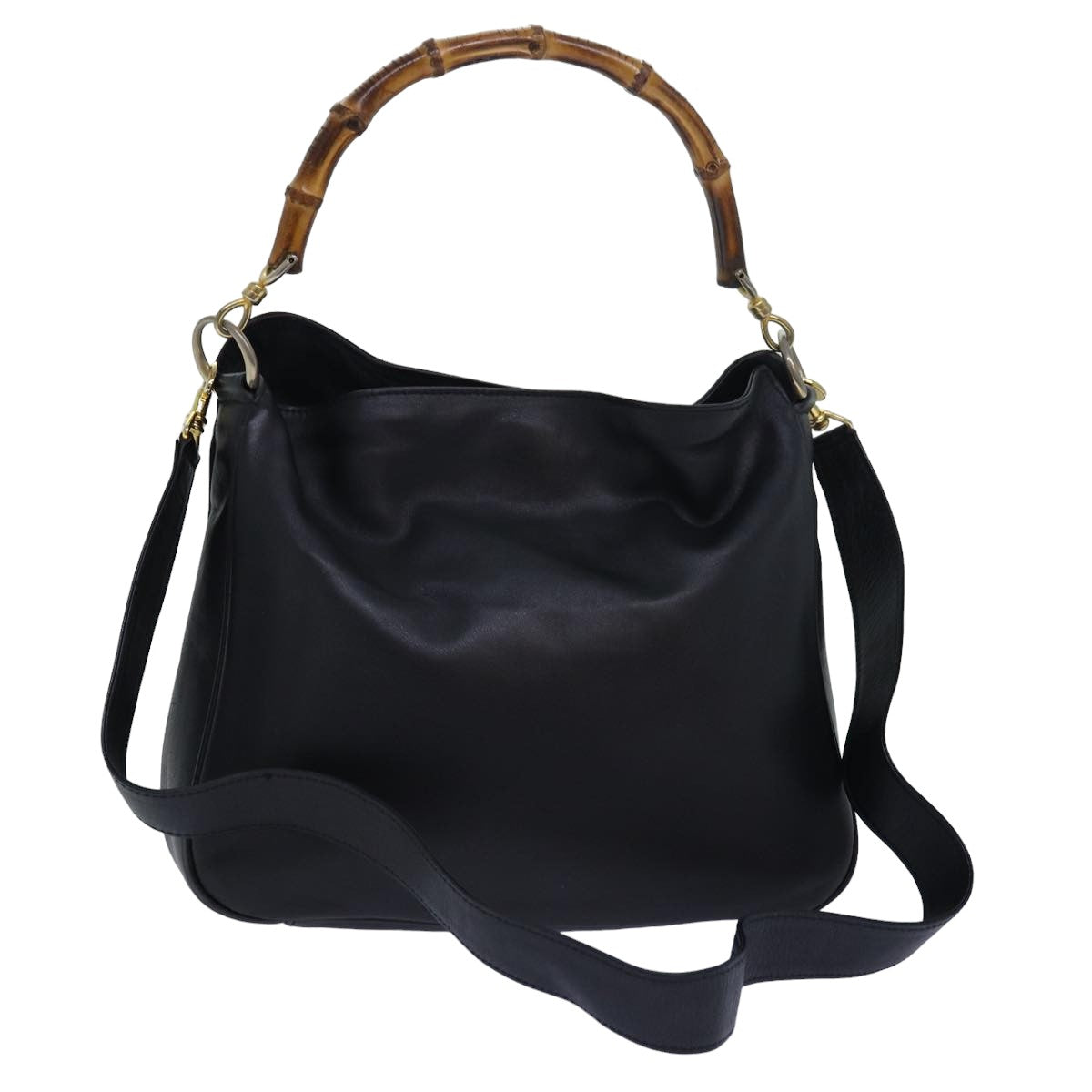 GUCCI Bamboo Hand Bag Leather 2way Black 000 1448 1638 79317