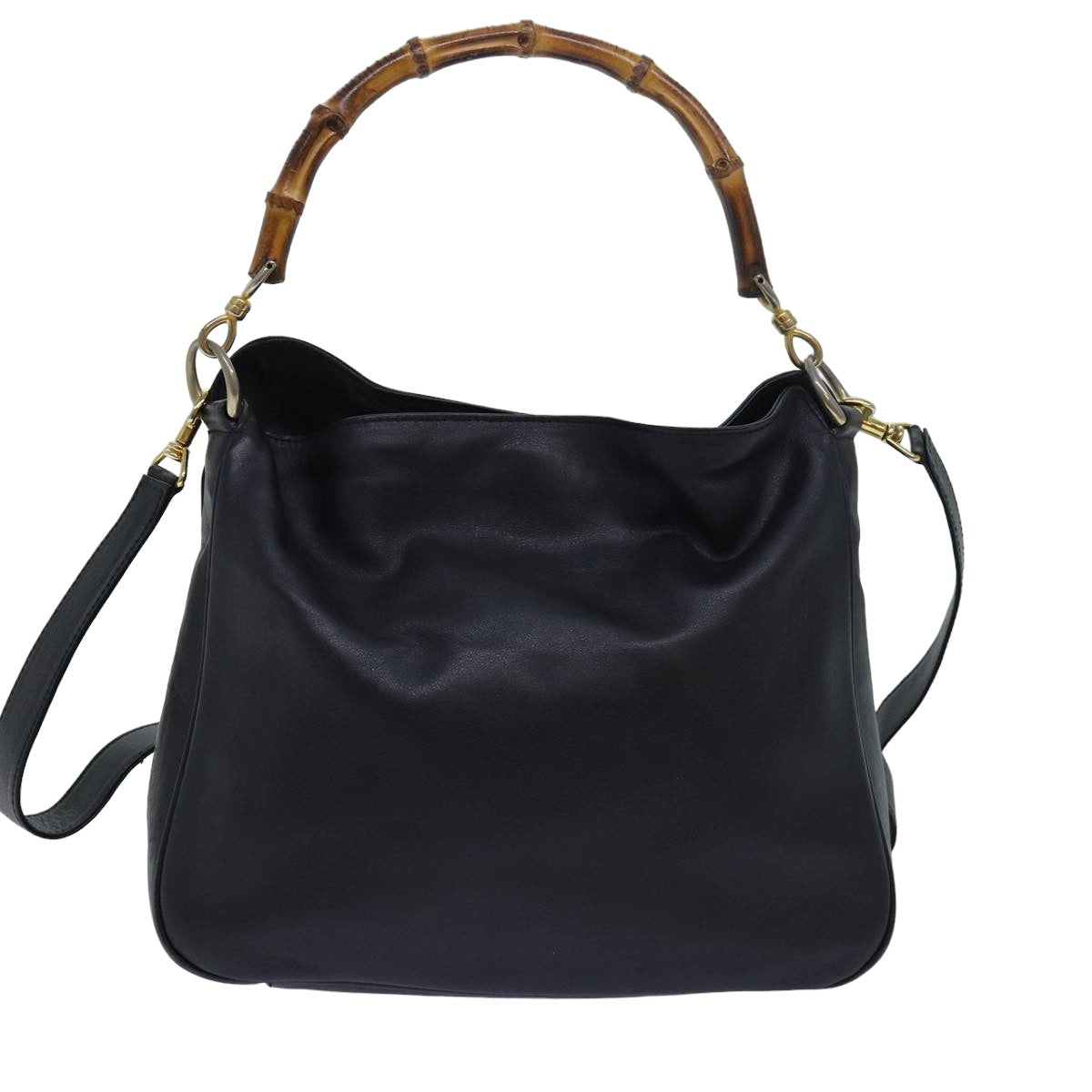 GUCCI Bamboo Hand Bag Leather 2way Black 000 1448 1638 79317