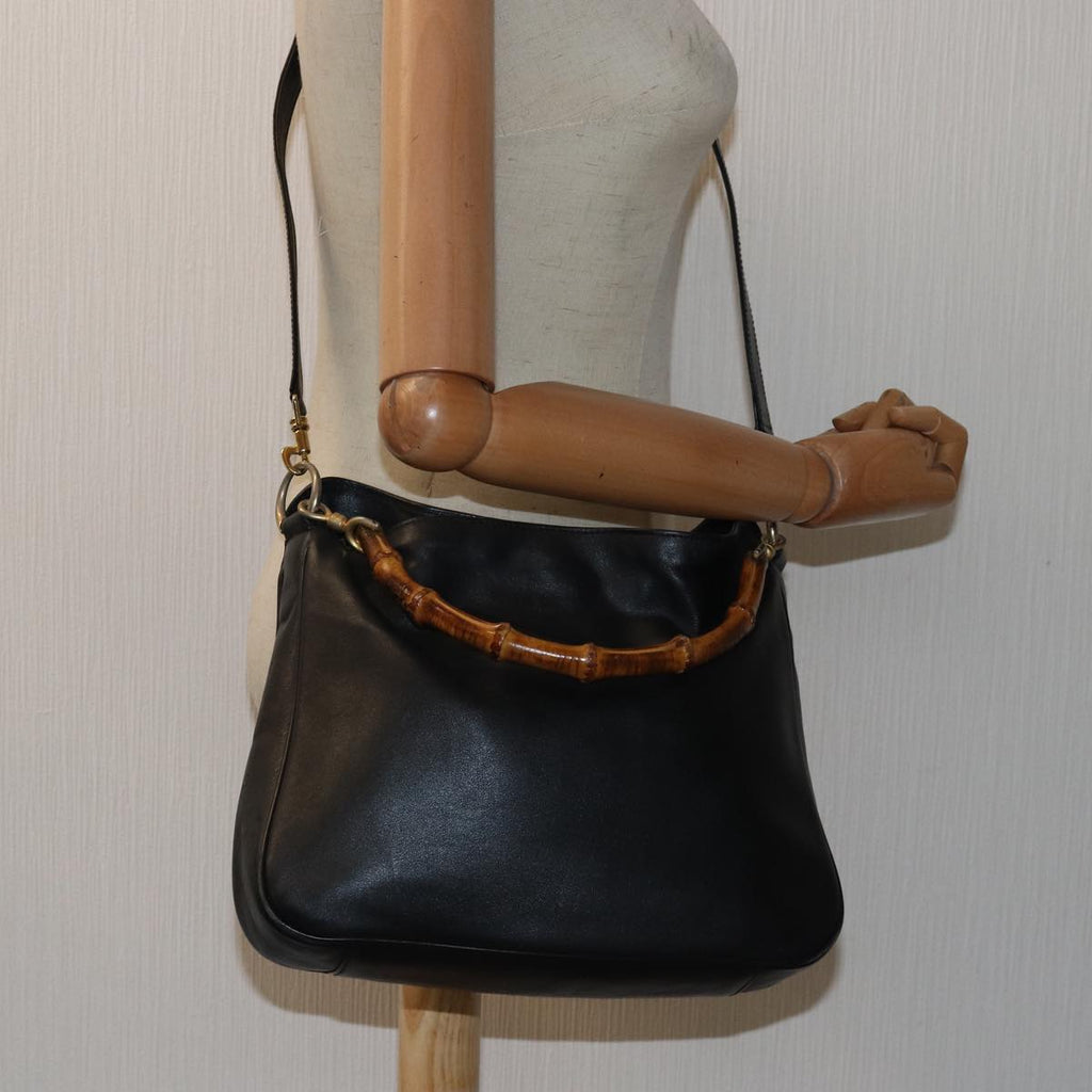 GUCCI Bamboo Hand Bag Leather 2way Black 000 1448 1638 79317