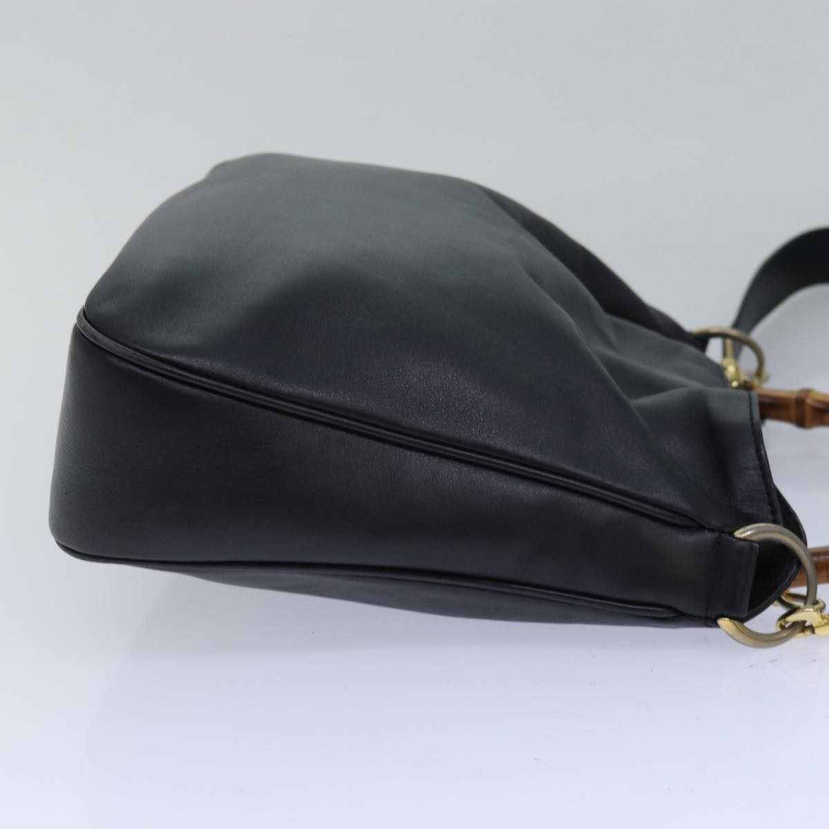 GUCCI Bamboo Hand Bag Leather 2way Black 000 1448 1638 79317