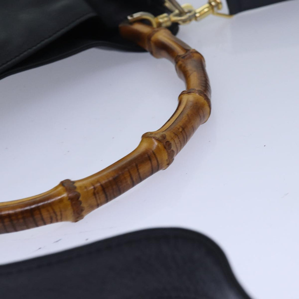 GUCCI Bamboo Hand Bag Leather 2way Black 000 1448 1638 79317