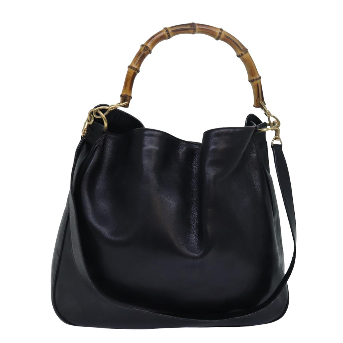 GUCCI Bamboo Hand Bag Leather 2way Black 001 1781 1577 79330