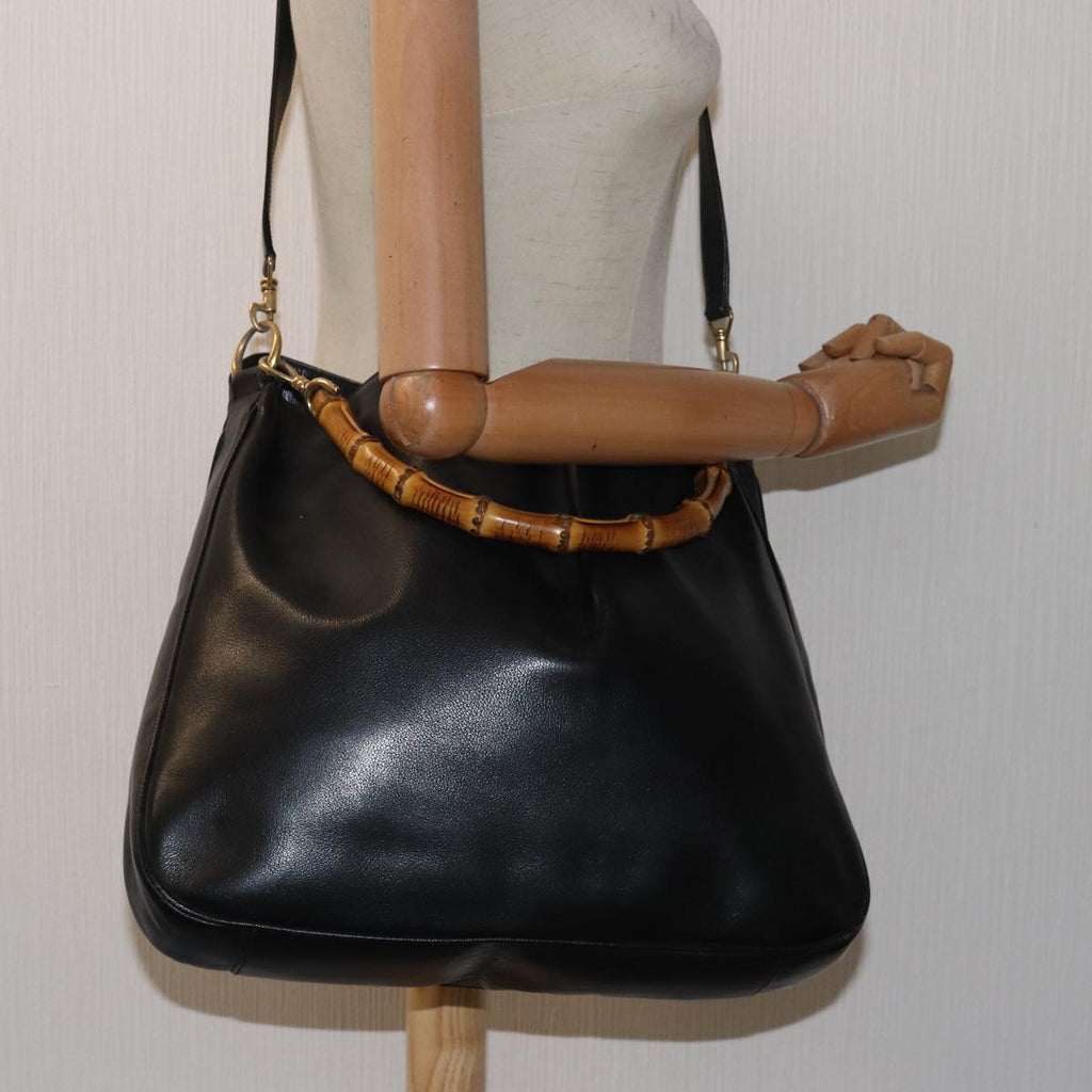 GUCCI Bamboo Hand Bag Leather 2way Black 001 1781 1577 79330