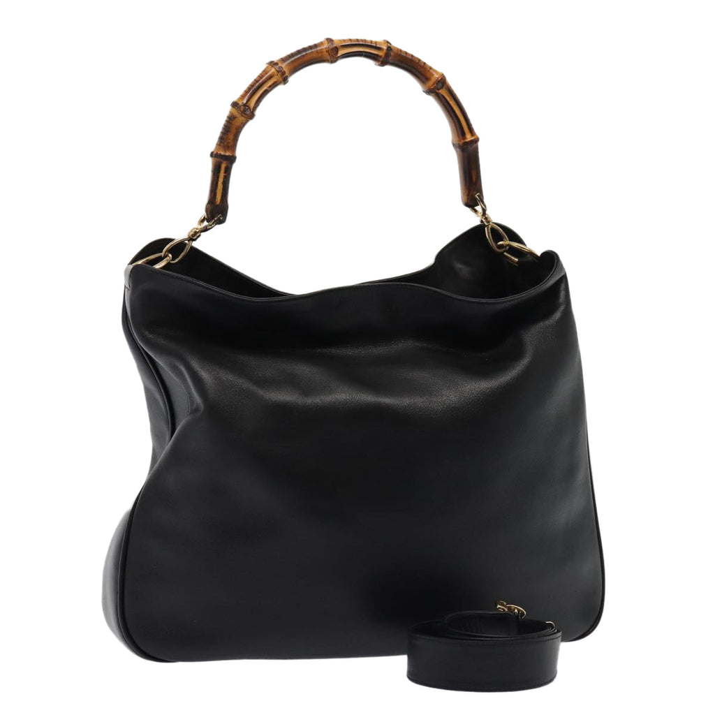 GUCCI Bamboo Hand Bag Leather 2way Black 001 1998 1577 79444