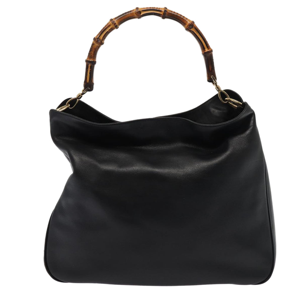 GUCCI Bamboo Hand Bag Leather 2way Black 001 1998 1577 79444