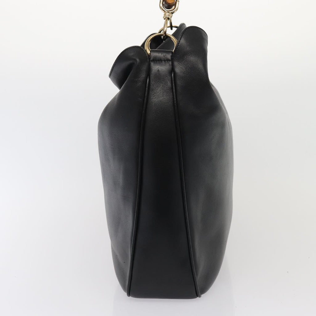 GUCCI Bamboo Hand Bag Leather 2way Black 001 1998 1577 79444