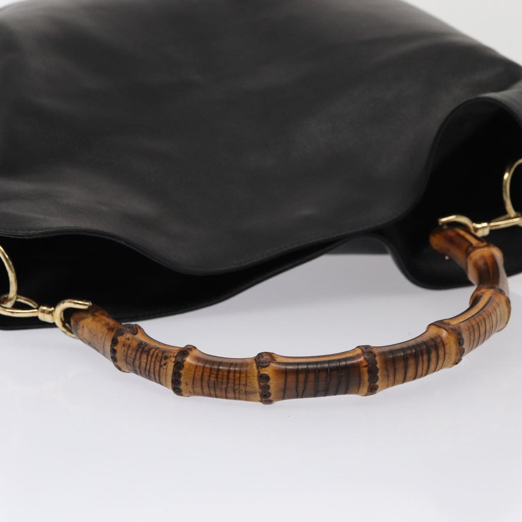 GUCCI Bamboo Hand Bag Leather 2way Black 001 1998 1577 79444