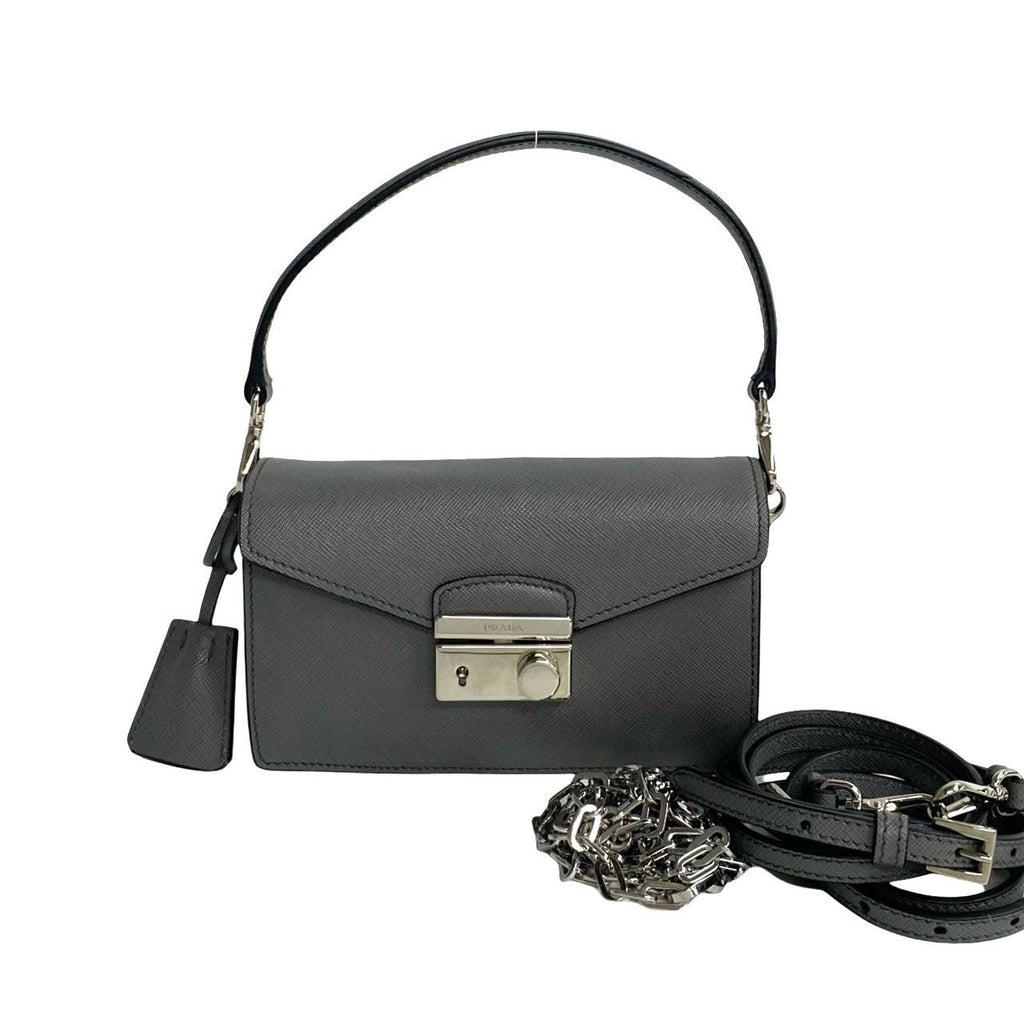 PRADA Shoulder Bag leather gray