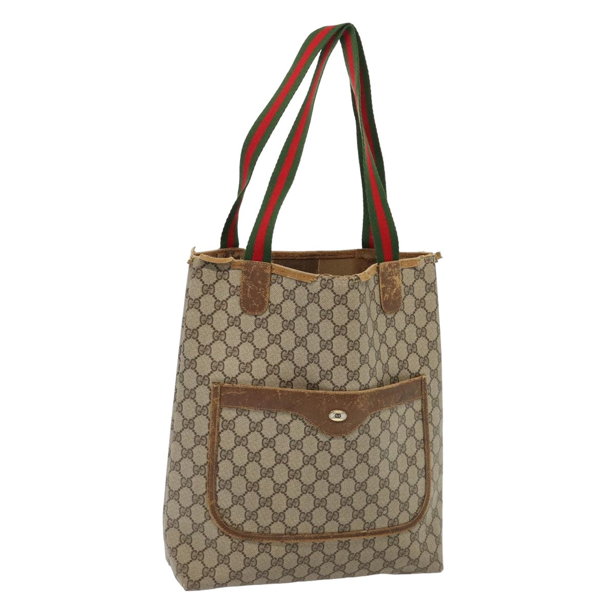 GUCCI GG Supreme Web Sherry Line Tote Bag PVC Beige Red 120 02 003 79530