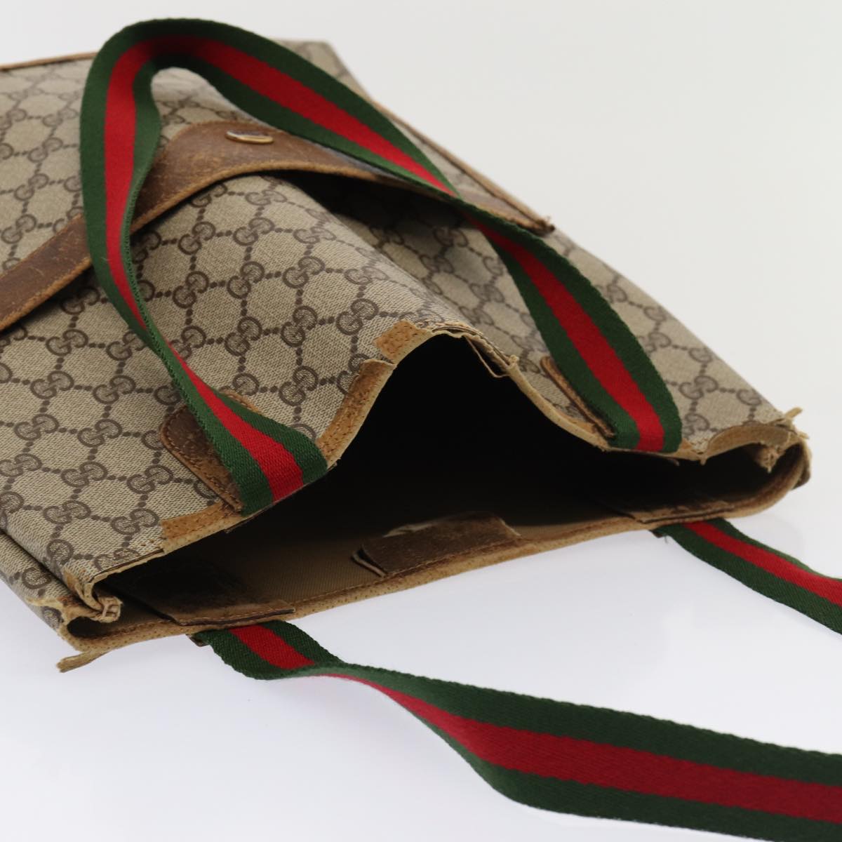 GUCCI GG Supreme Web Sherry Line Tote Bag PVC Beige Red 120 02 003 79530