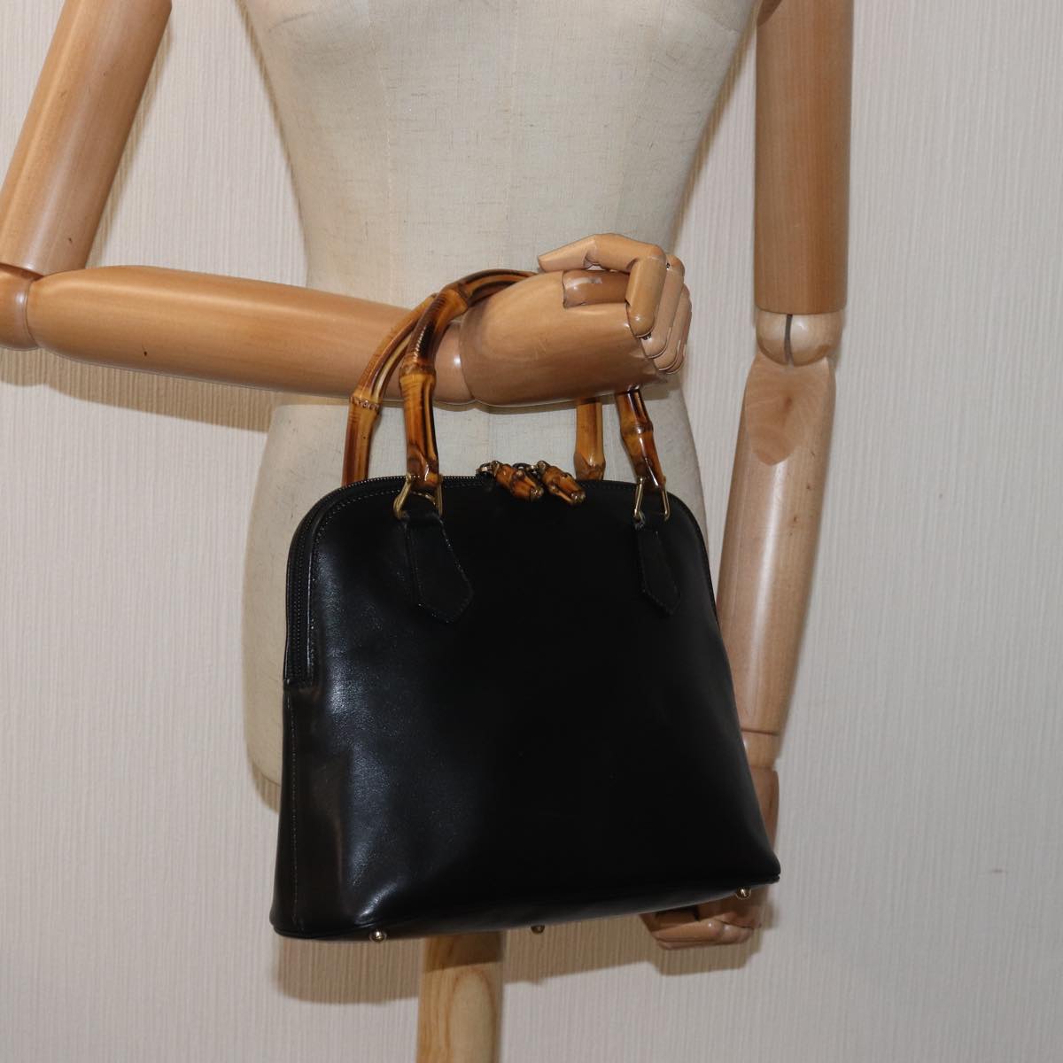 GUCCI Bamboo Hand Bag Leather Black 000 2865 0290 79569