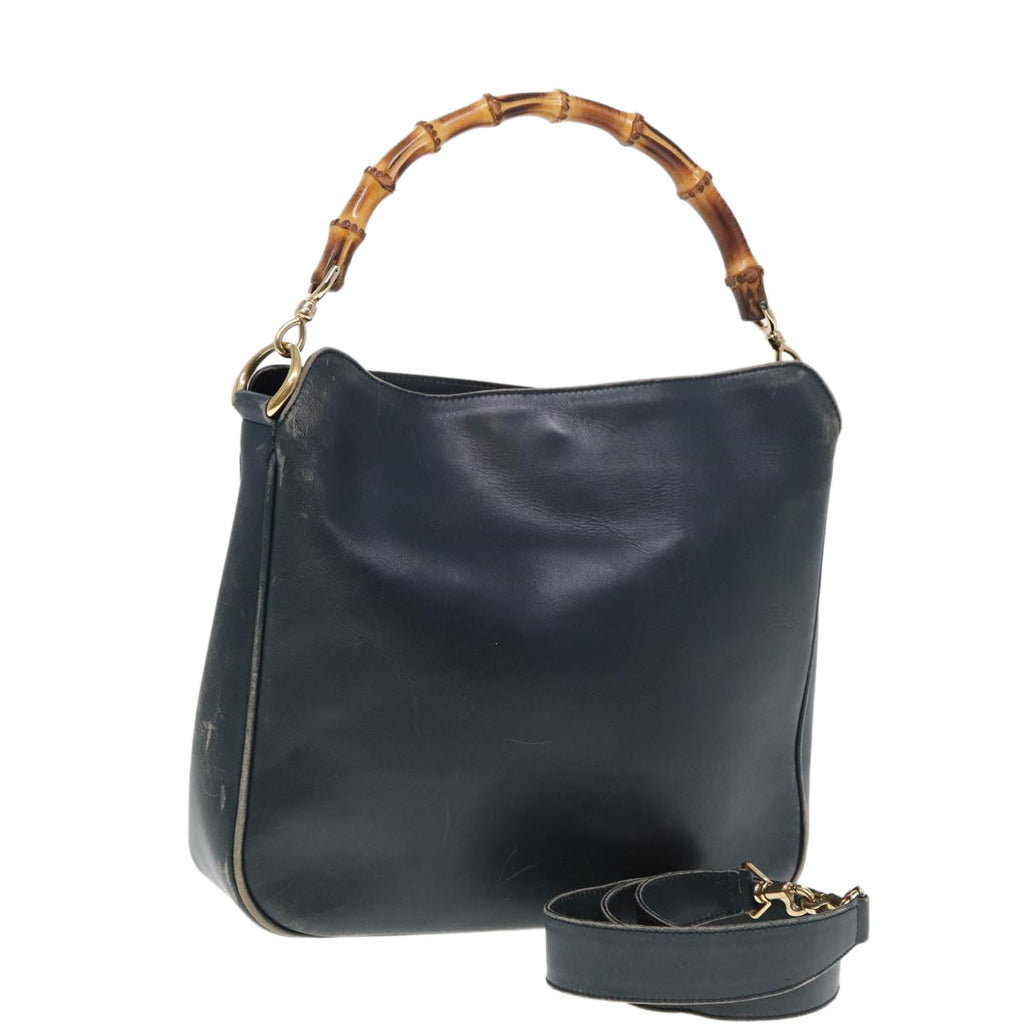 GUCCI Bamboo Hand Bag Leather Outlet 2way Navy 001 8638 79571