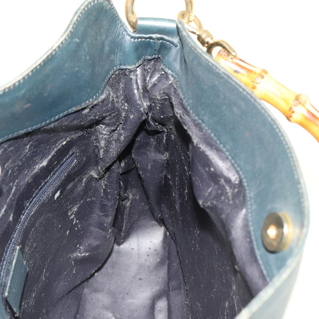 GUCCI Bamboo Hand Bag Leather Outlet 2way Navy 001 8638 79571