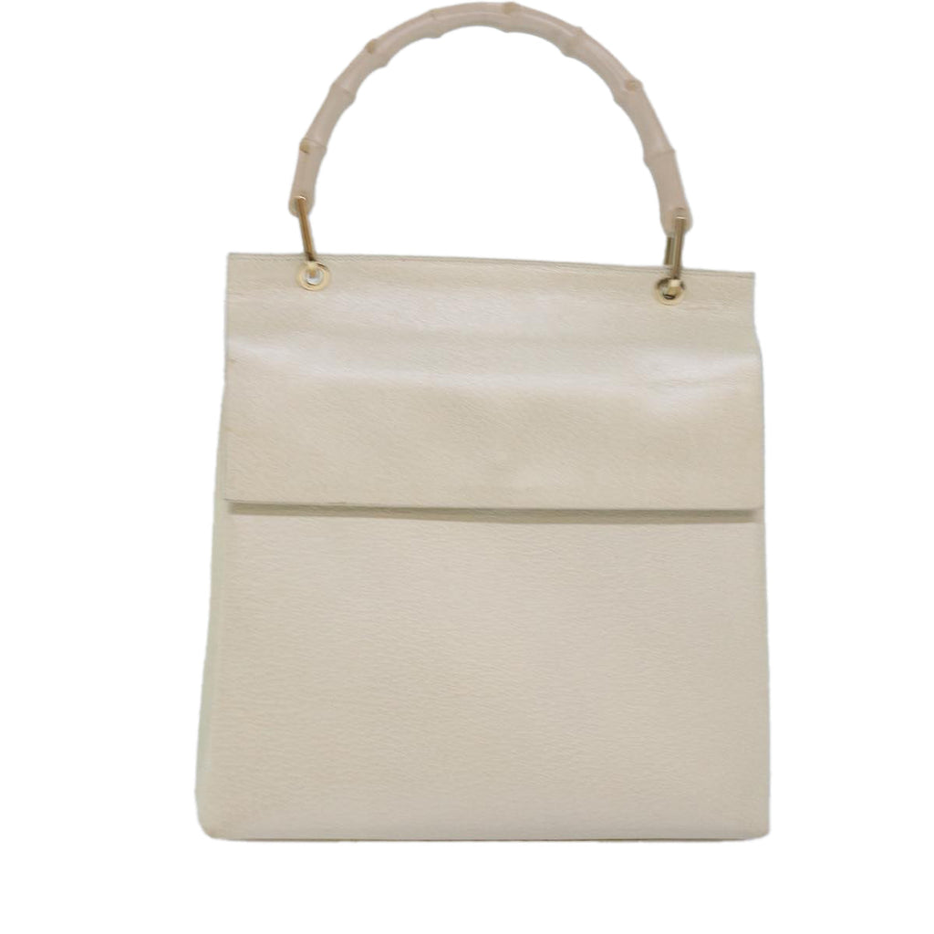 GUCCI Bamboo Hand Bag Leather White 79581