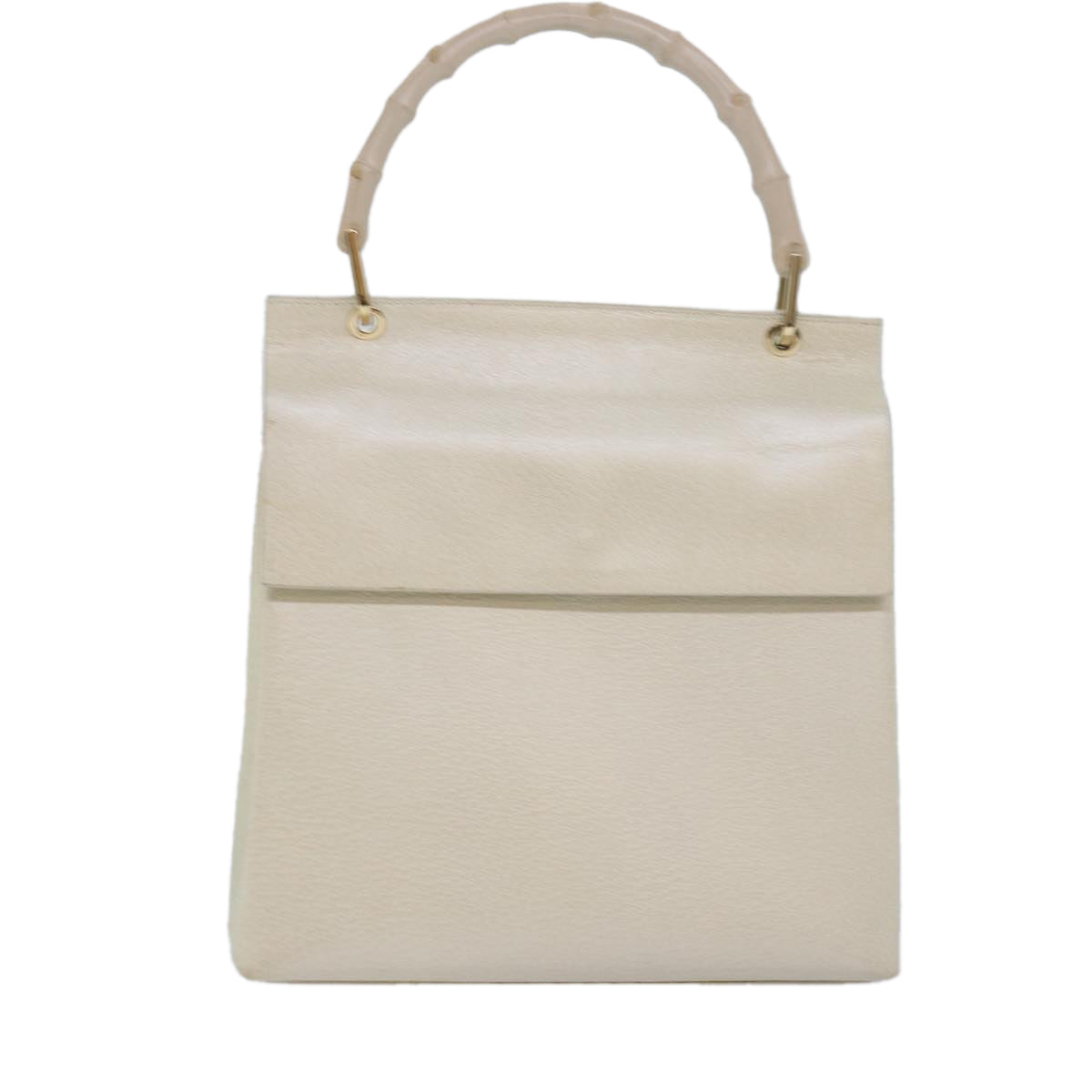 GUCCI Bamboo Hand Bag Leather White 79581