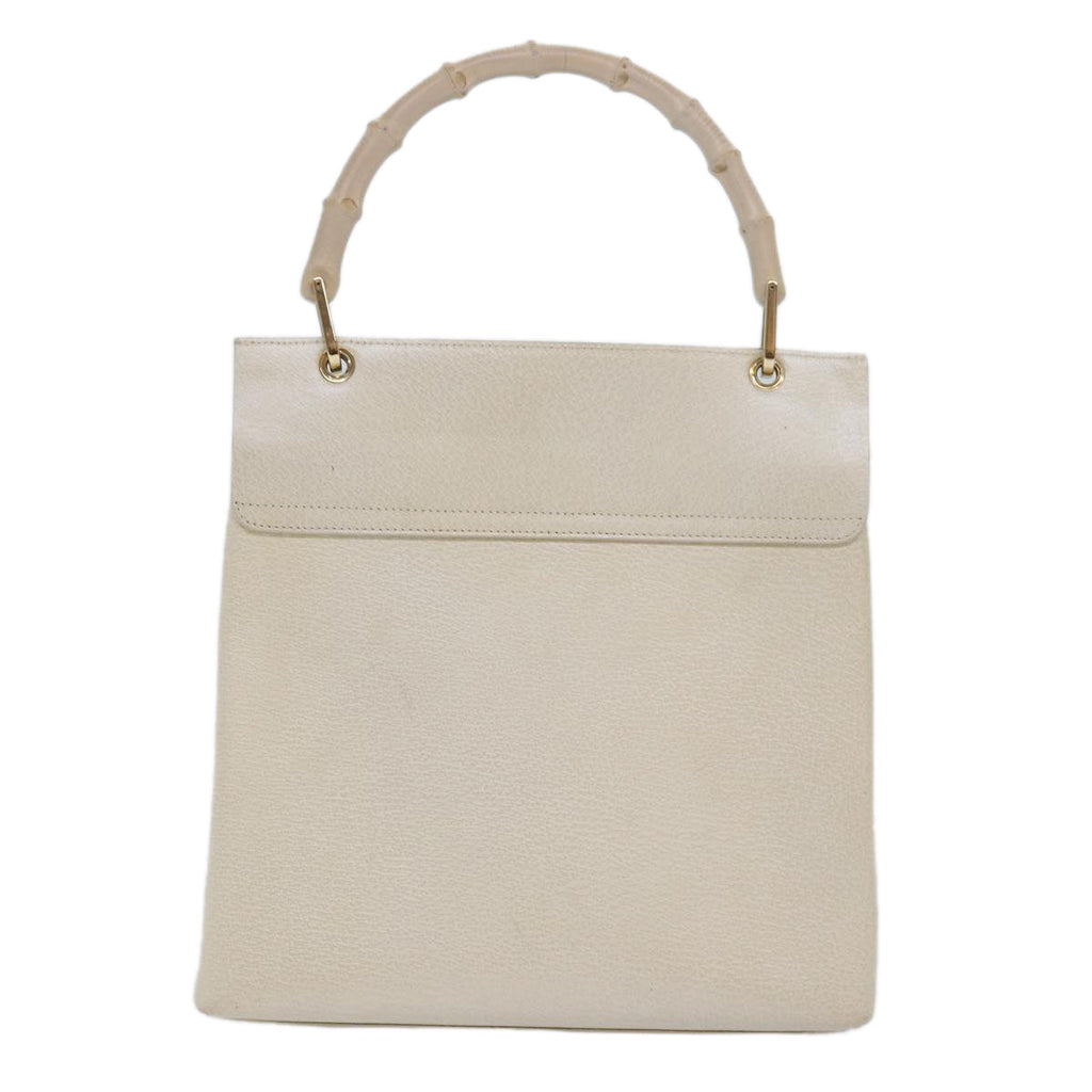 GUCCI Bamboo Hand Bag Leather White 79581