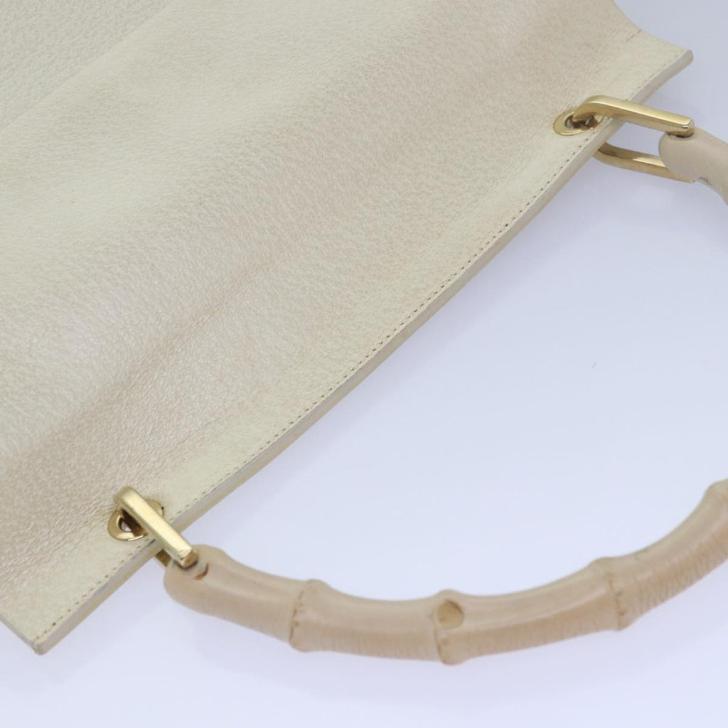 GUCCI Bamboo Hand Bag Leather White 79581