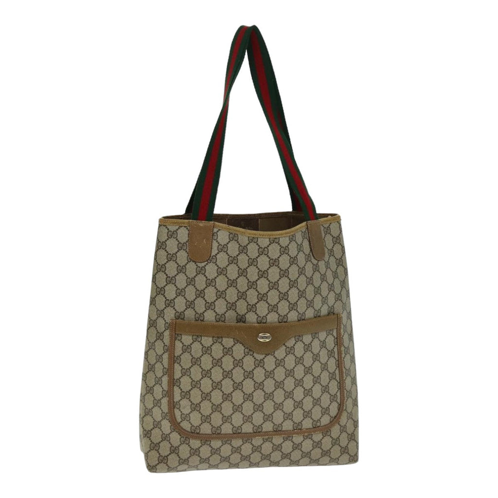 GUCCI GG Supreme Web Sherry Line Tote Bag PVC Leather Beige 39 02 003 79593