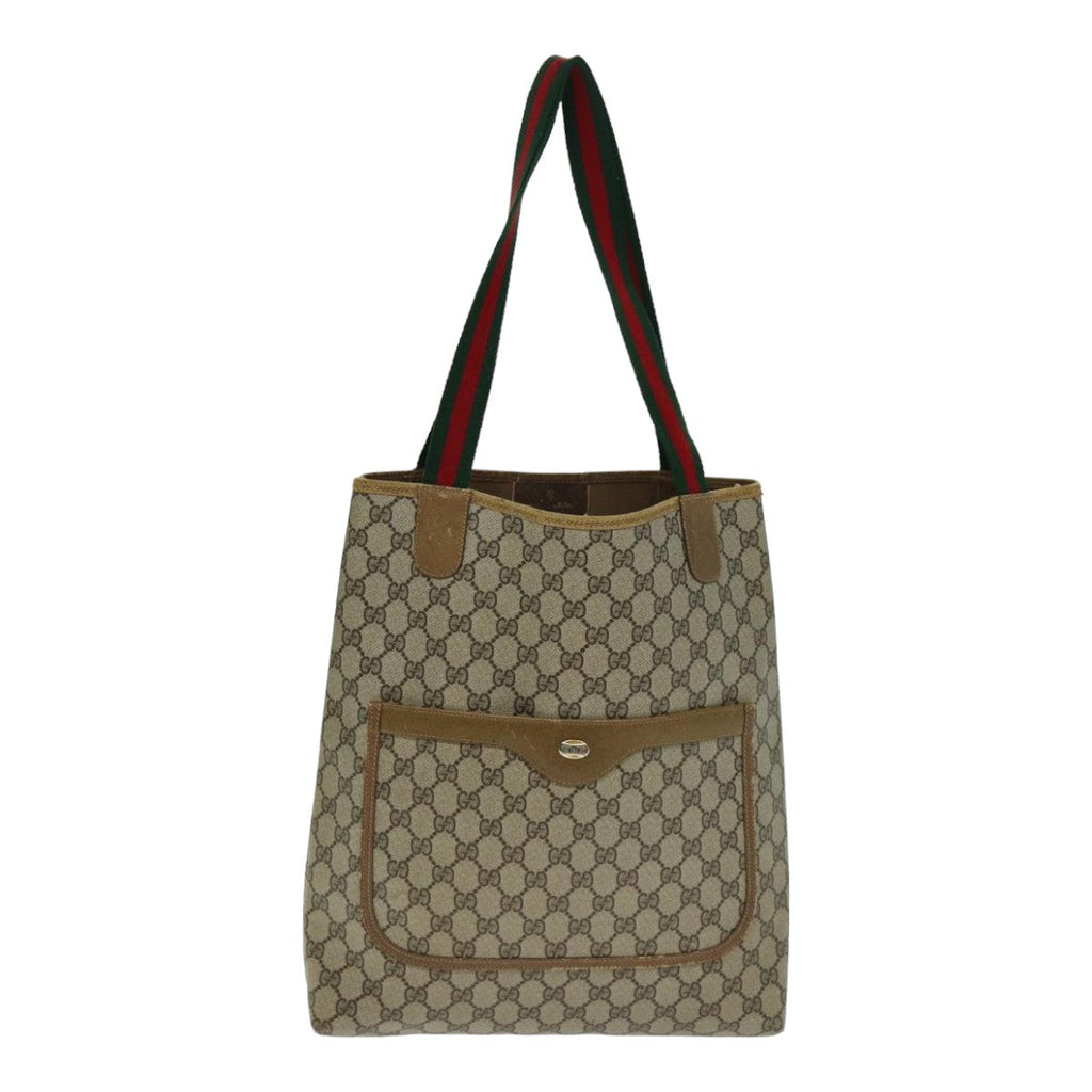 GUCCI GG Supreme Web Sherry Line Tote Bag PVC Leather Beige 39 02 003 79593
