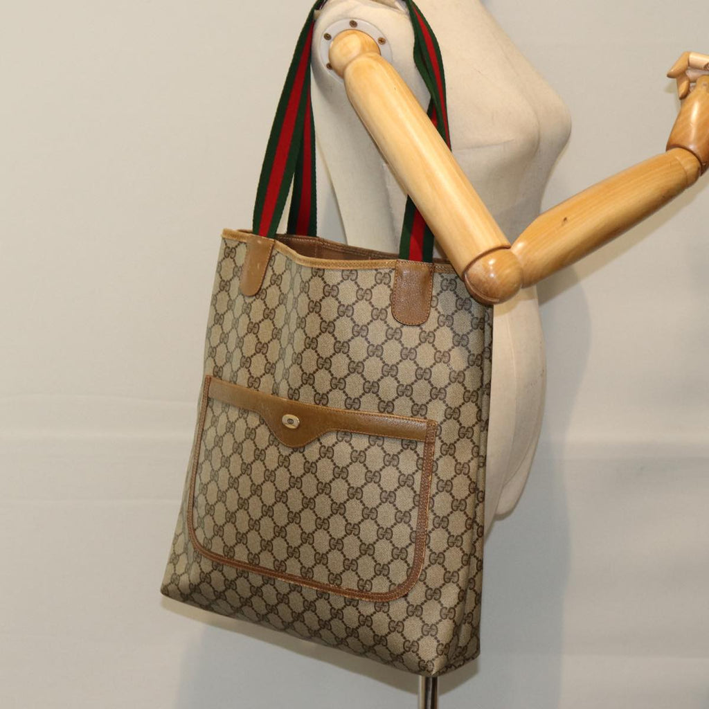 GUCCI GG Supreme Web Sherry Line Tote Bag PVC Leather Beige 39 02 003 79593