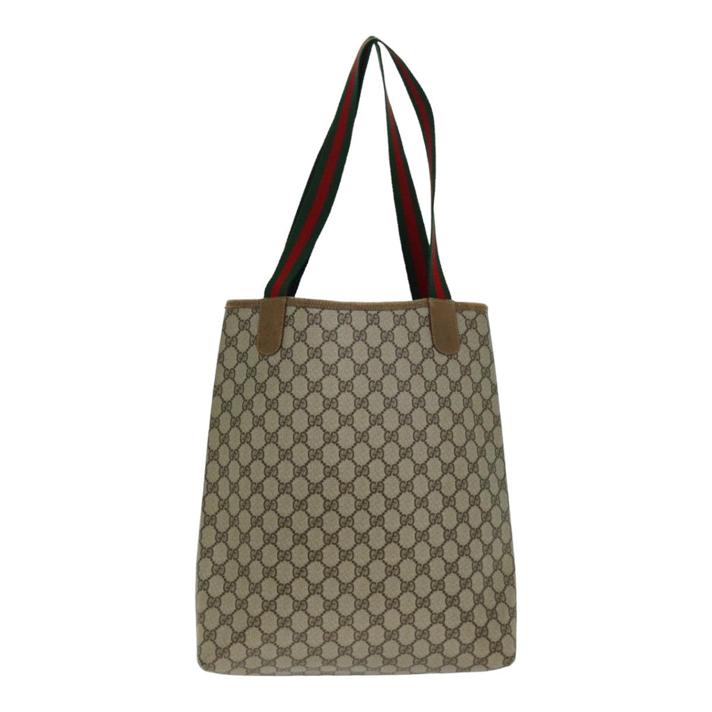 GUCCI GG Supreme Web Sherry Line Tote Bag PVC Leather Beige 39 02 003 79593