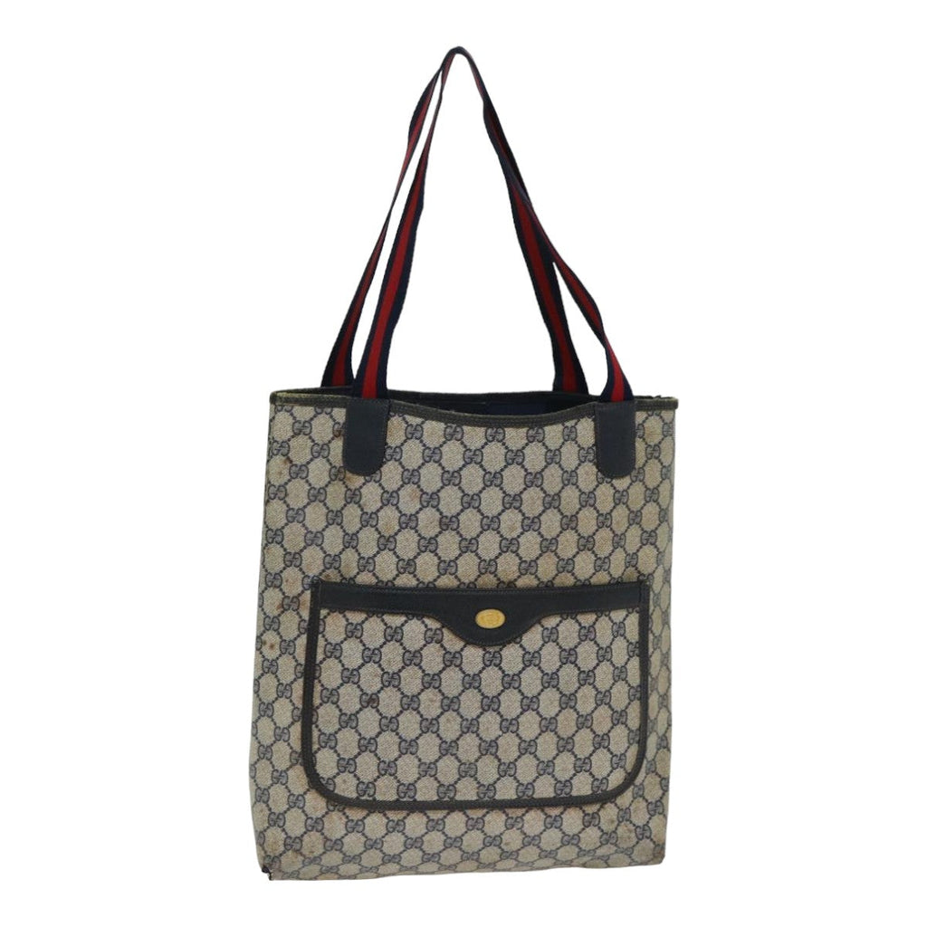 GUCCI GG Supreme Tote Bag PVC Leather Navy 79597