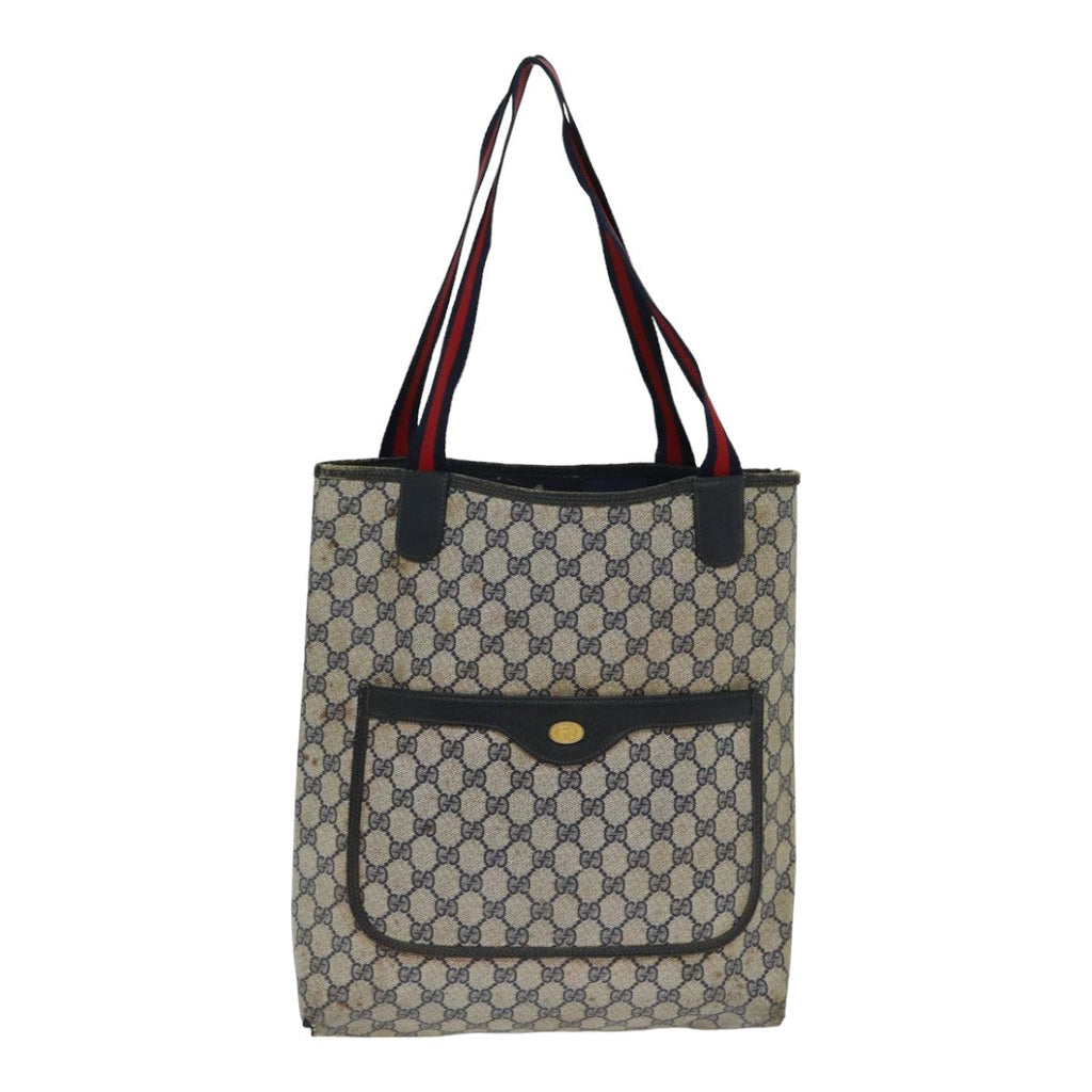 GUCCI GG Supreme Tote Bag PVC Leather Navy 79597