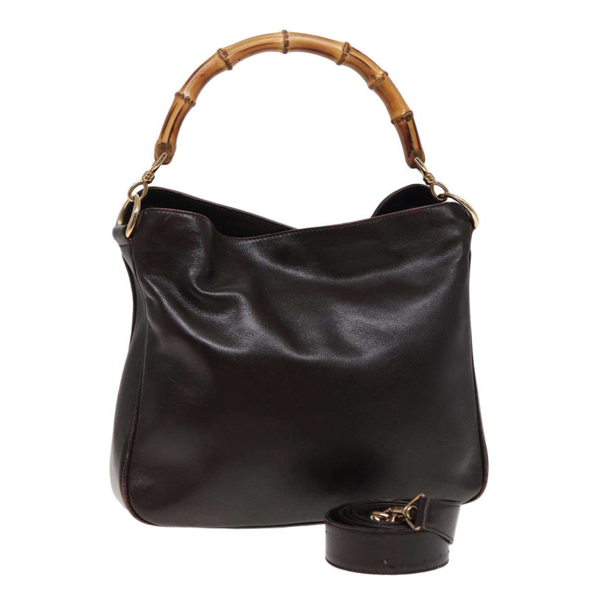 GUCCI Bamboo Hand Bag Leather 2way Brown 001 1705 1638 79613