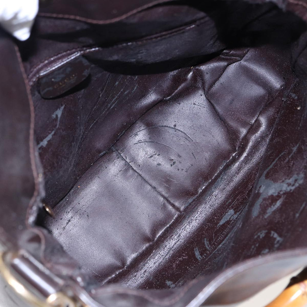 GUCCI Bamboo Hand Bag Leather 2way Brown 001 1705 1638 79613