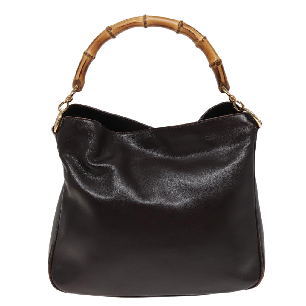 GUCCI Bamboo Hand Bag Leather 2way Brown 001 1705 1638 79613