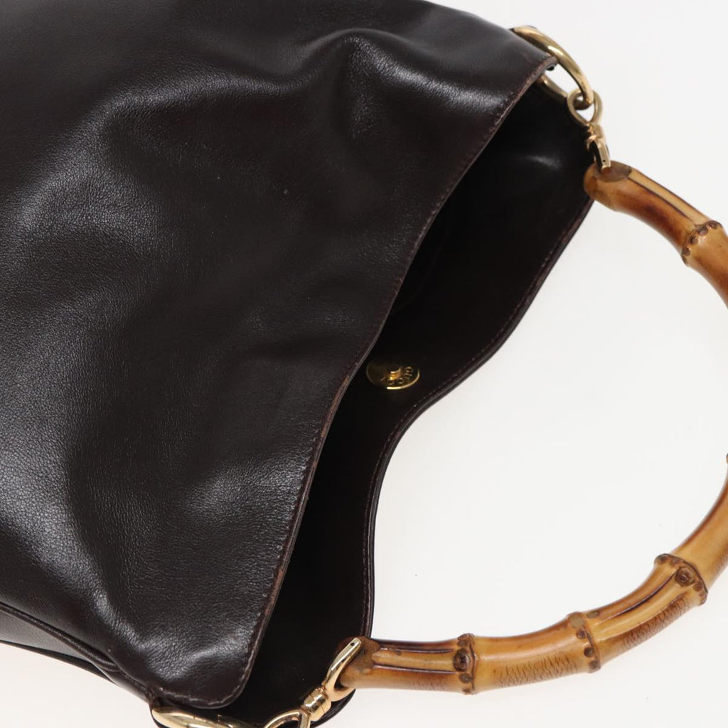 GUCCI Bamboo Hand Bag Leather 2way Brown 001 1705 1638 79613