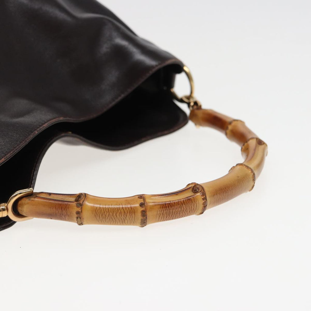 GUCCI Bamboo Hand Bag Leather 2way Brown 001 1705 1638 79613