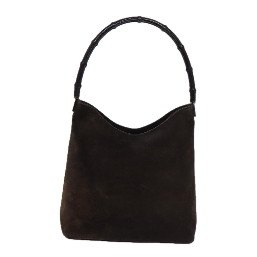 GUCCI Bamboo Shoulder Bag Suede Brown 79618
