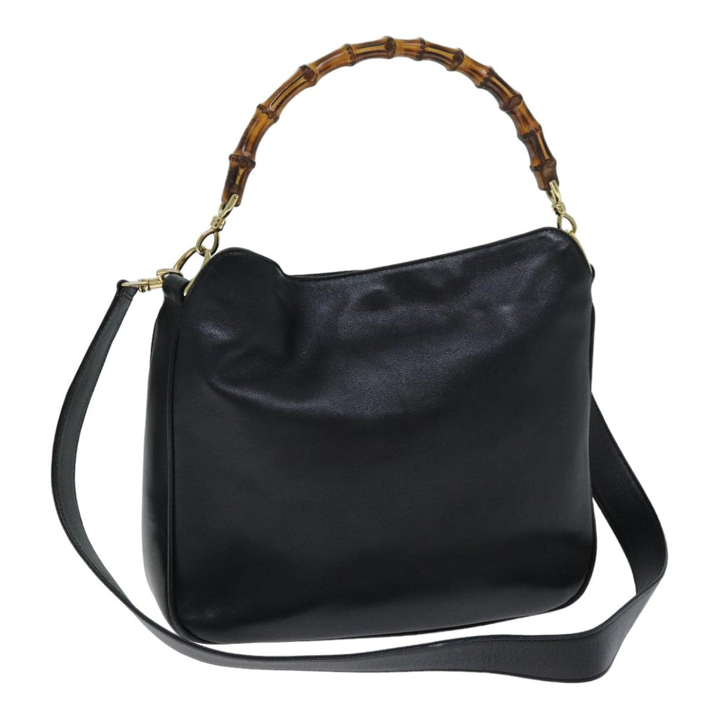 GUCCI Bamboo Hand Bag Leather 2way Black 001 1638 79644