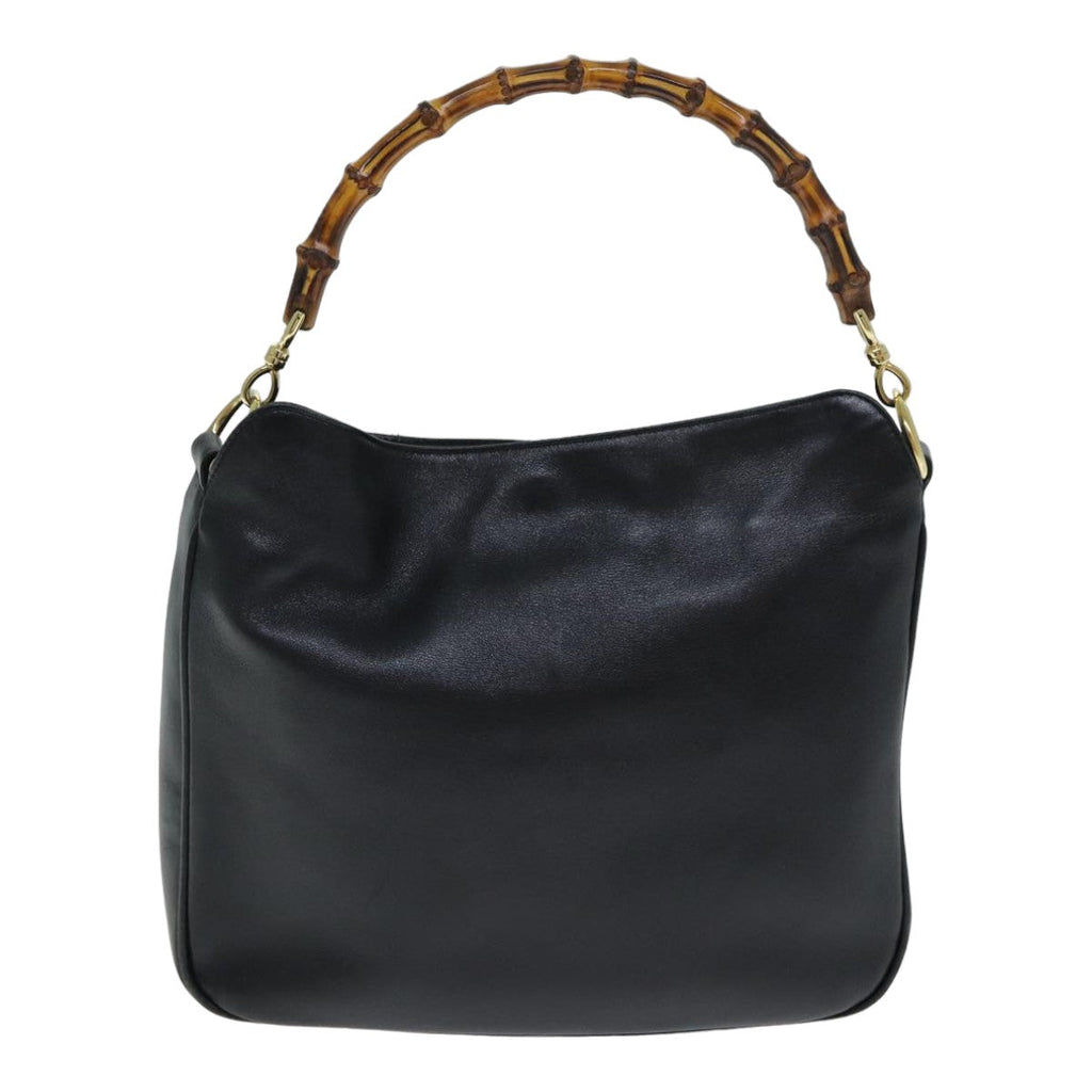 GUCCI Bamboo Hand Bag Leather 2way Black 001 1638 79644