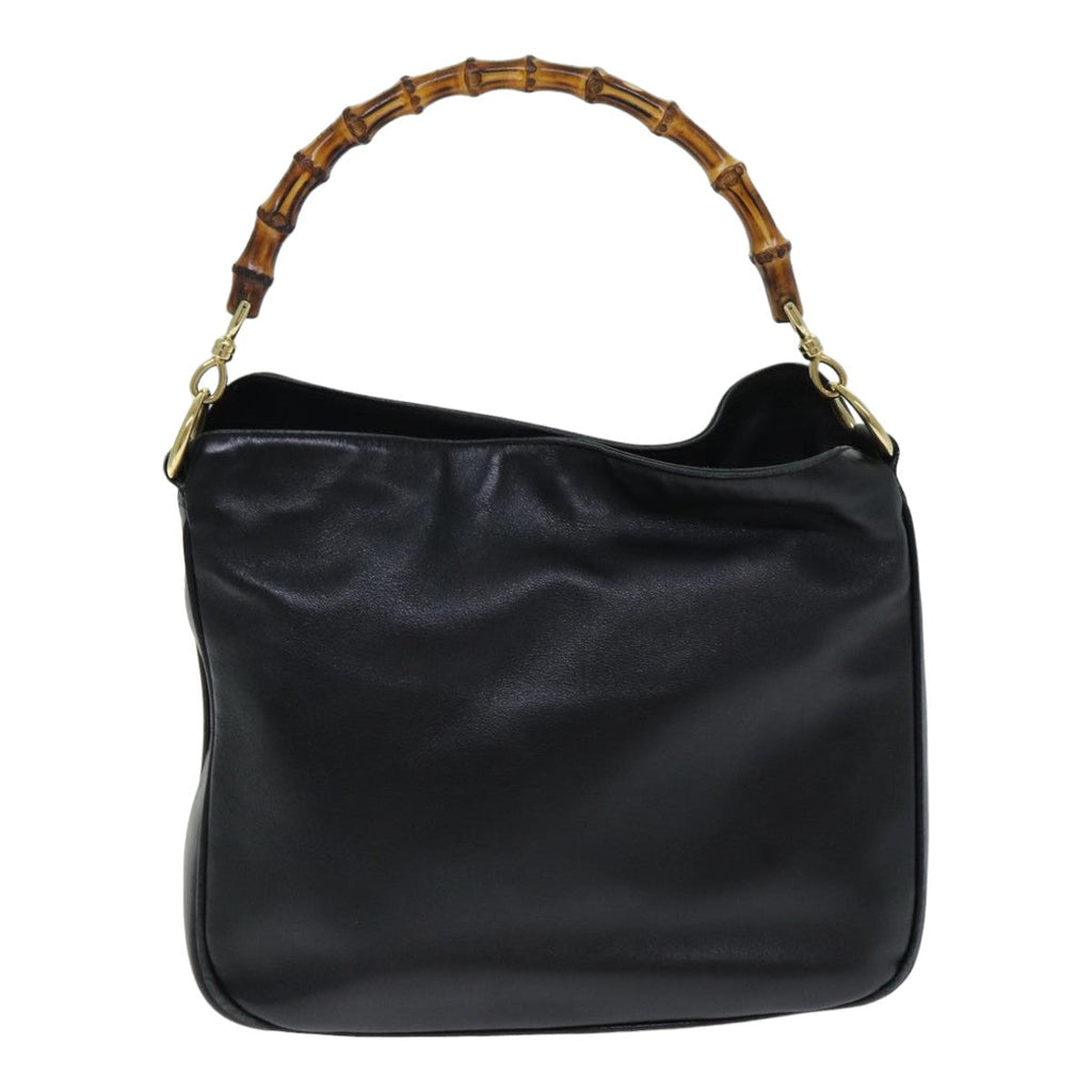 GUCCI Bamboo Hand Bag Leather 2way Black 001 1638 79644