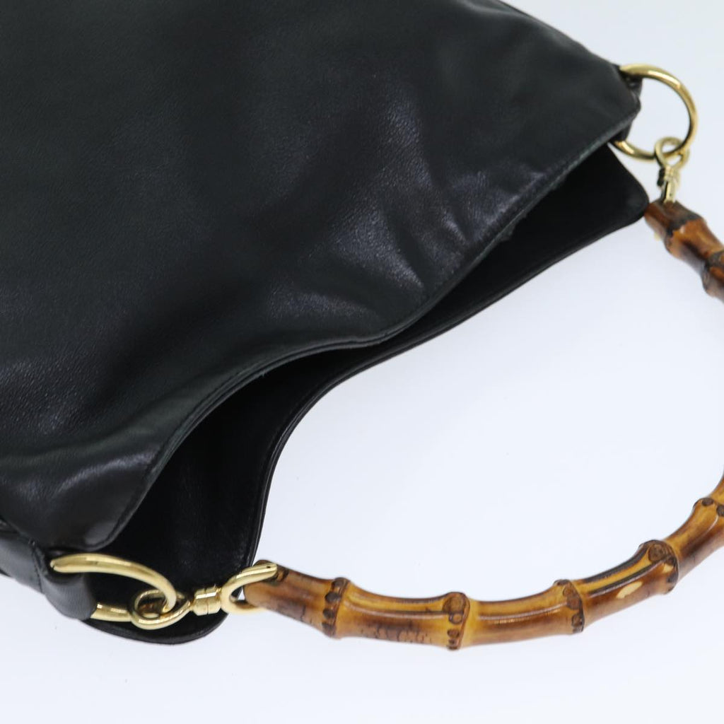 GUCCI Bamboo Hand Bag Leather 2way Black 001 1638 79644
