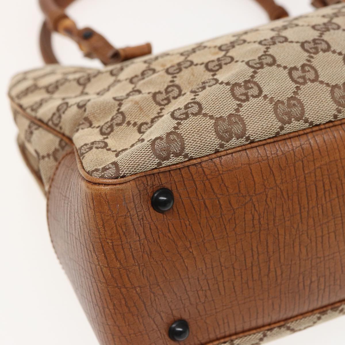 GUCCI GG Canvas Bamboo Hand Bag Beige 112526 79676