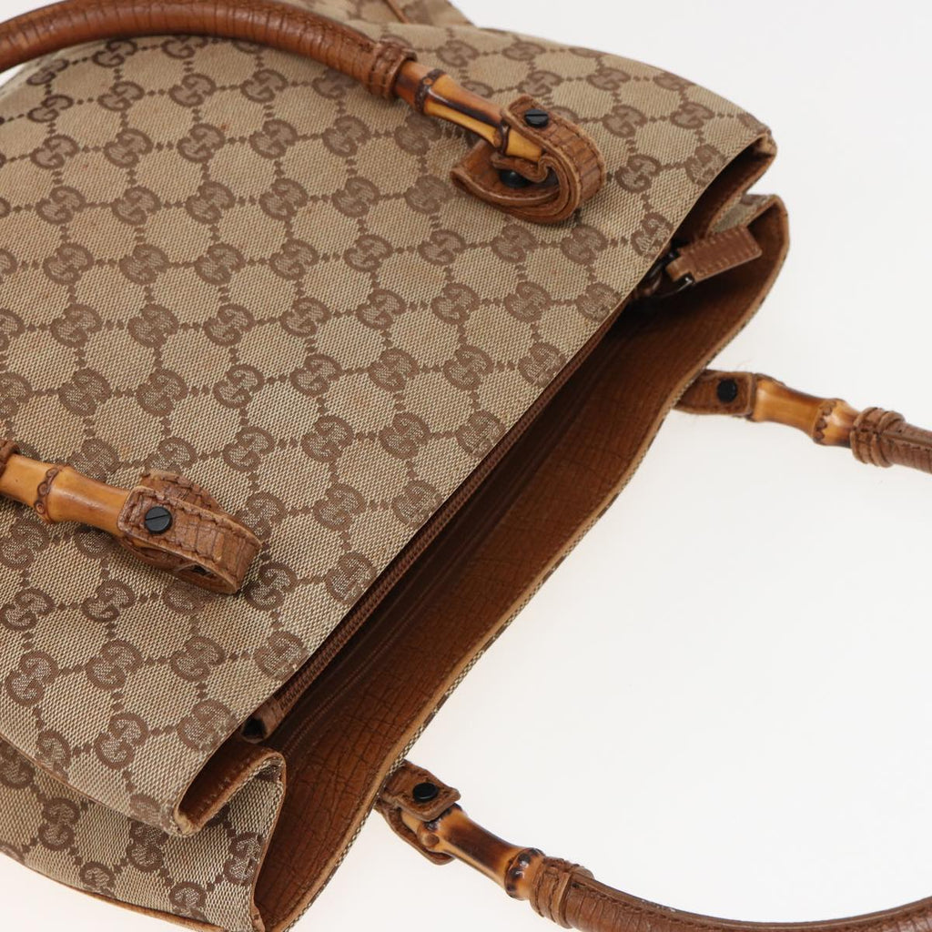 GUCCI GG Canvas Bamboo Hand Bag Beige 112526 79676