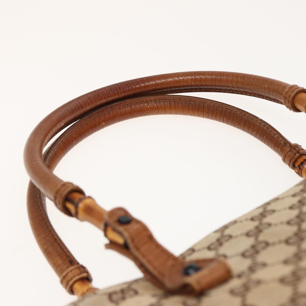 GUCCI GG Canvas Bamboo Hand Bag Beige 112526 79676