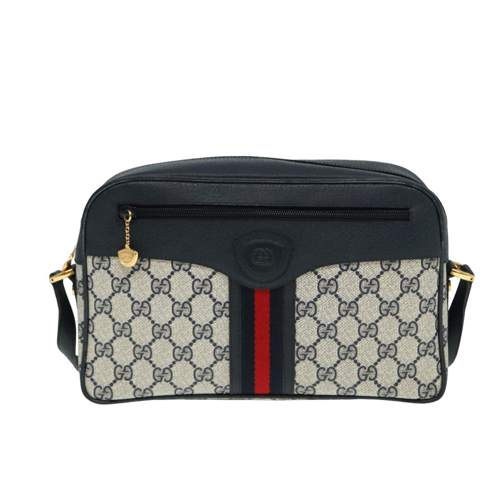 GUCCI GG Supreme Sherry Line Shoulder Bag PVC Navy Red 001 56 0860 79700