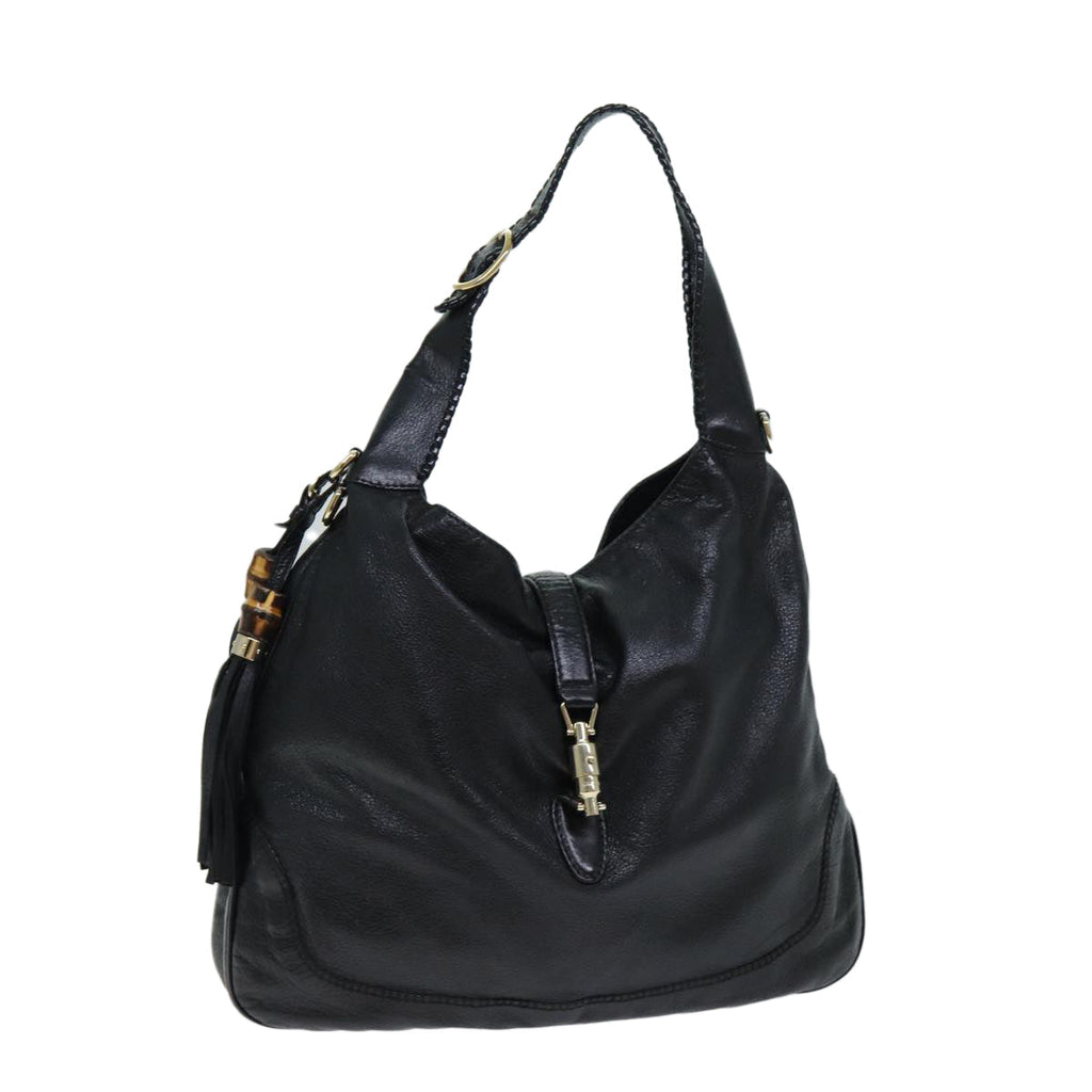 GUCCI Bamboo Jackie Shoulder Bag Leather Black 223929 79722