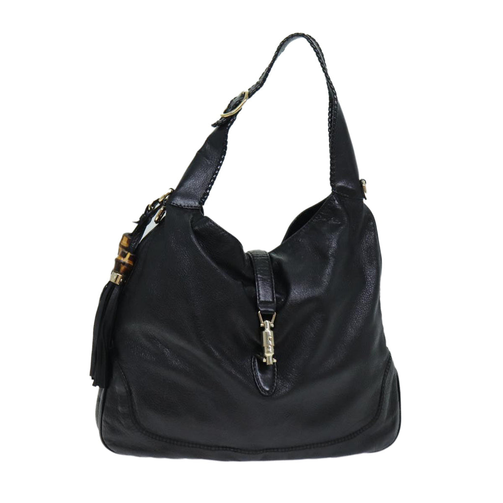 GUCCI Bamboo Jackie Shoulder Bag Leather Black 223929 79722