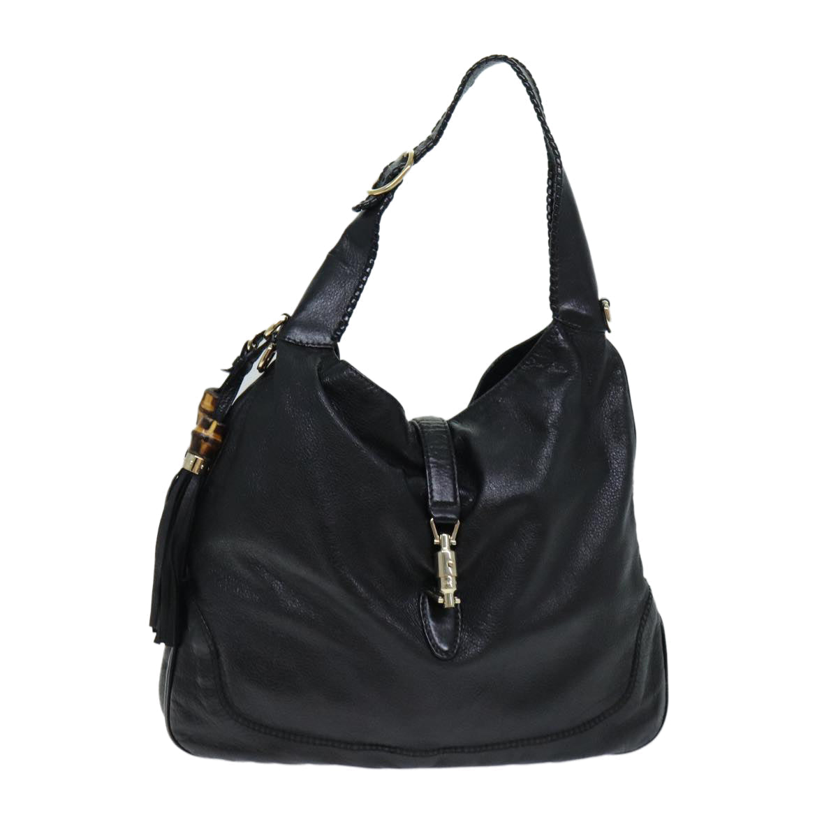 GUCCI Bamboo Jackie Shoulder Bag Leather Black 223929 79722