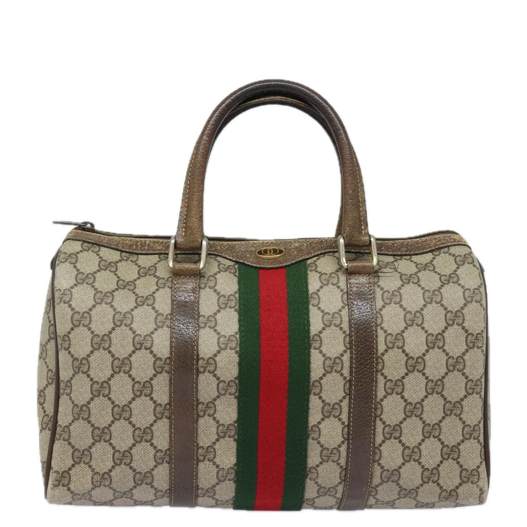 GUCCI GG Supreme Web Sherry Line Boston Bag PVC Beige Red 40 02 007 79749